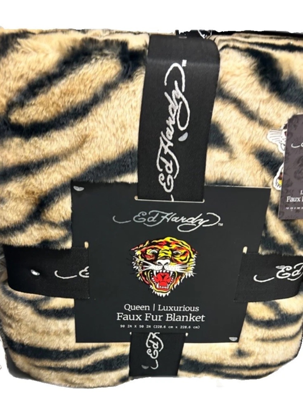 Ed Hardy Luxurious Faux Fur Queen Animal Print Blanket